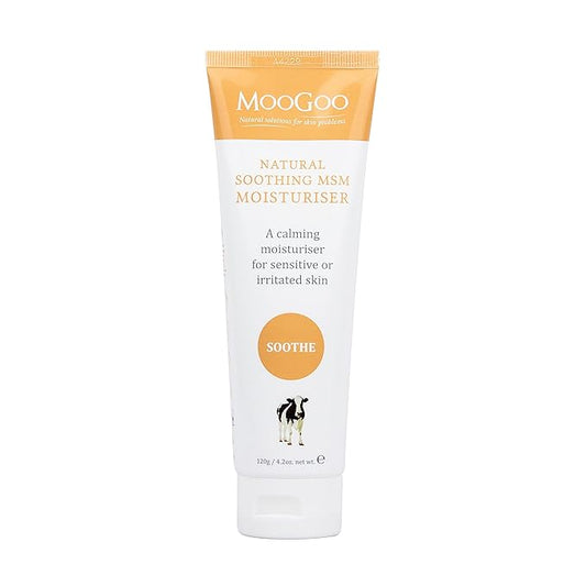 MooGoo Soothing MSM Moisturiser - Calming Face & Body Moisturiser for Sensitive, Red or Sunburnt, Dry, or Irritated Skin Including Eczema, Psoriasis & Rosacea (4.2 Fl Oz)