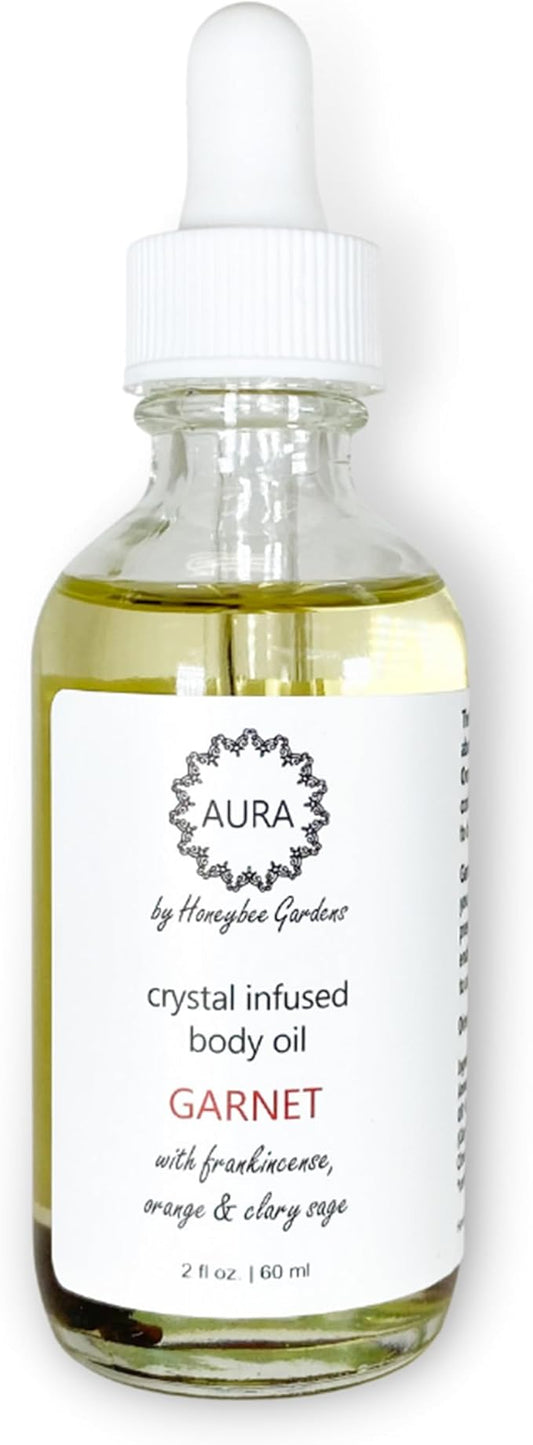 Honeybee Gardens Crystal Infused Body Oil, Garnet, Organic, Moisturizing, Non-Greasy, for All Skin Types, 2 Fl Oz