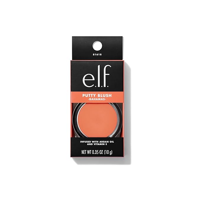 e.l.f. Putty Blush, Creamy & Ultra Pigmented Formula, Infused with Argan Oil & Vitamin E, Bahamas, 0.35 Oz (10g)