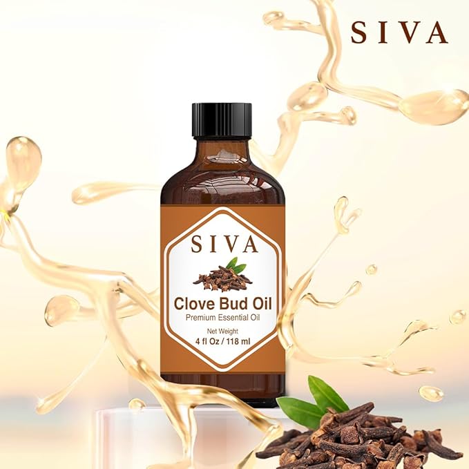 SIVA Clove Bud Essential Oil - 4 Fl Oz – Natural Clove Oil - for Diffuser, Face, Skin Care, Aromatherapy, Hair Care, Scalp and Body Massage - with Dropper