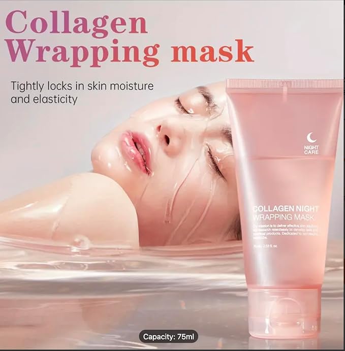 Collagen Night Wrapping Mask, 2.53 fl oz, with Applicator Brush, Pink