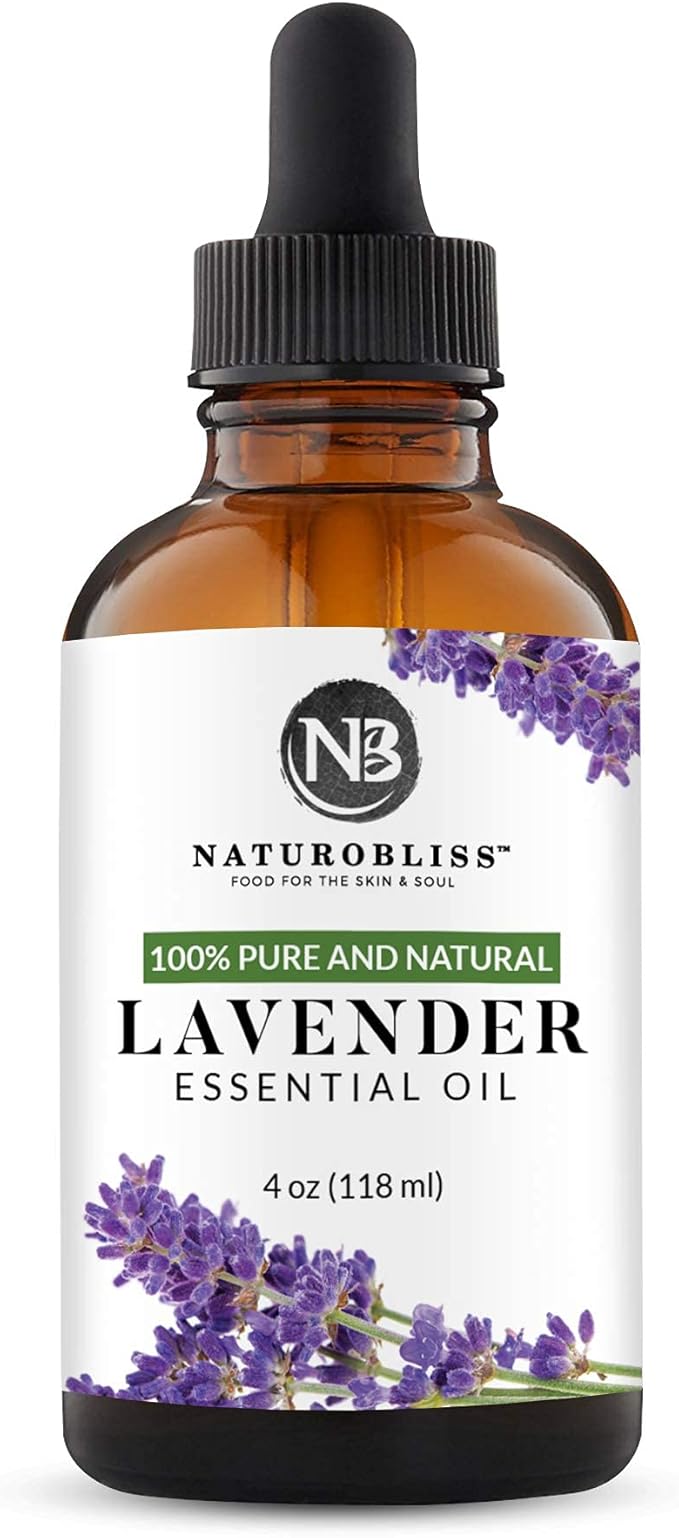 NaturoBliss 100% Pure & Natural Lavender Essential Oil Therapeutic Grade Premium Quality Lavender Oil with Glass Dropper - Huge 4 fl. Oz - Perfect for Aromatherapy and Relaxation