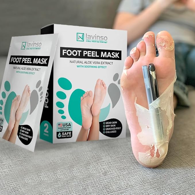 Lavinso Foot Peel Mask for Dry Cracked Feet – 2 Pack Peeling Mask Removes Dead Skin and Calluses - Exfoliating for Soft Baby Feet, Original Scent