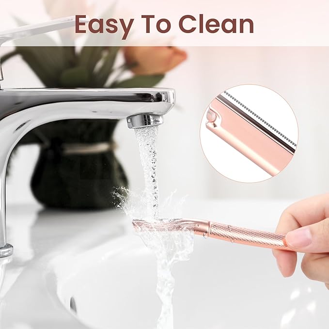 Face Razor for Women, Dermaplane Razor for Women Face Metal for Arm Armpit Leg Peach fuzz (A1-Rose Gold (12 replaced blades))