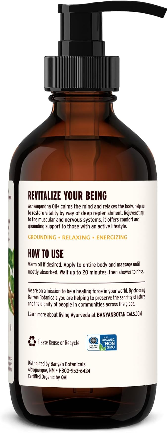 Banyan Botanicals Ashwagandha Oil+ – Organic Herbal Oil – Comforting Sore Muscle Massage Oil for Relaxation & Post-Workout Recovery – 8 oz – Non GMO Sustainably Sourced Ayurvedic Physician Formulated