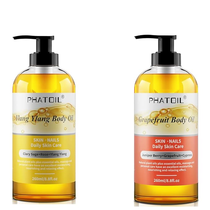 Ylang Ylang Body Oil 260ML & Grapefruit Body Oil 260ML Large Bottle Body Oil for Moisturizing Skin