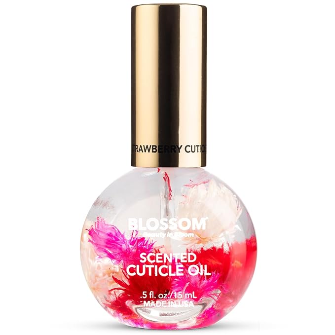 Blossom Hydrating, Moisturizing, Strengthening, Scented Cuticle Oil, Infused with Real Flowers, Made in USA, 2 Pack Bundle, Strawberry + Amazon Exclusive Raspberry