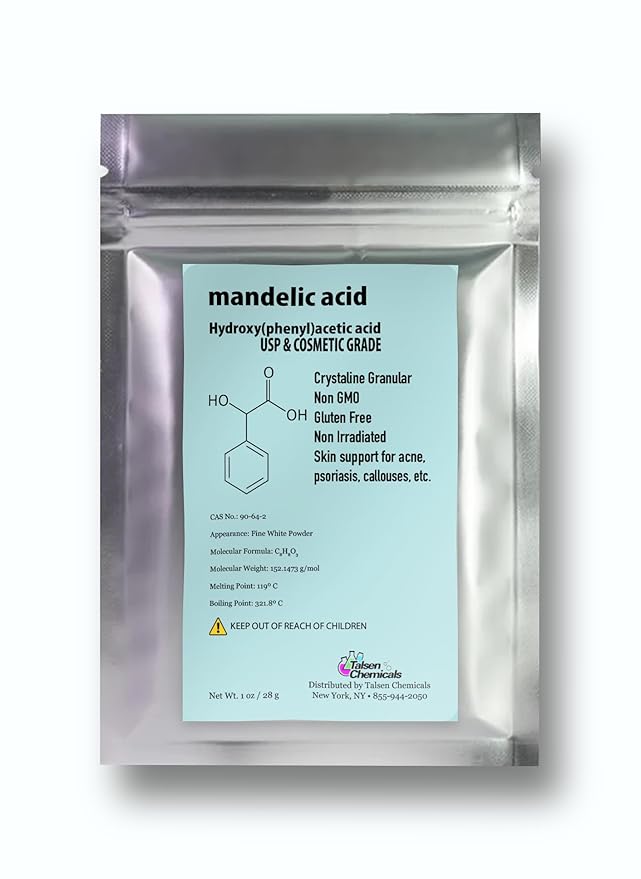 Mandelic Acid Powder 99.9% Purity, DIY Cosmetic Grade For Mandelic Acid Serum, Peel/Mask or add to Cream, Moisturizer (1 Ounce / 28 Gram)