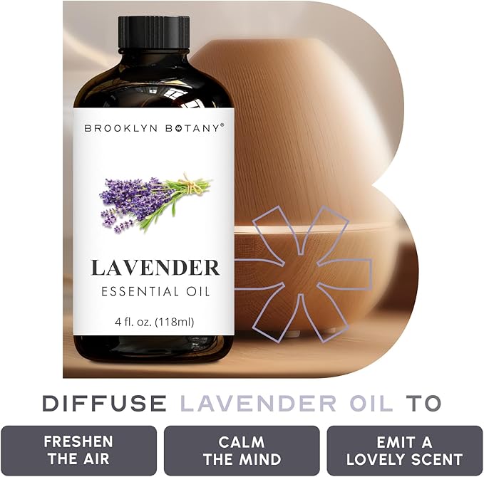 Brooklyn Botany Lavender Essential Oil - Huge 4 Fl Oz - 100% Pure and Natural - Premium Grade with Dropper - for Aromatherapy and Diffuser