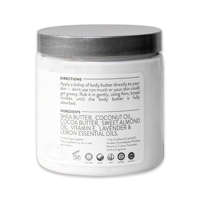 GLIMMER GODDESS Organic Whipped Body Butter- Peach Bellini, Vegan, 24 Hr Hydration, Less Stretch Marks, All Skin Types, Child-Safe, Organic, 8 oz