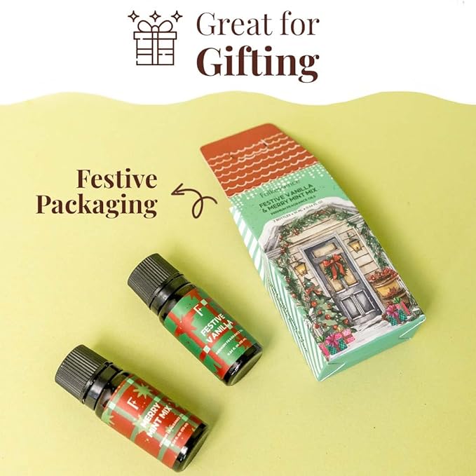 Folkulture Essential Oils for Diffuser for Home| Set of 2 Christmas Fragrance Oils Set for Diffusers for Candle Making or Gifts for Women on Mothers Day- Mint and Vanilla Essential Oil - 2x10 ML