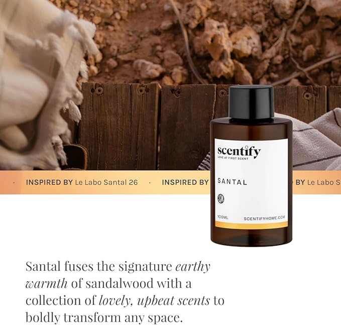 Scentify Santal Aroma Oil Refill Scent for Oil Diffusers - Iris, Amber, Sandalwood, Cedar Scents - Luxurious Relaxing Aromatherapy Diffuser Fragrance 100ml, 3.38 oz