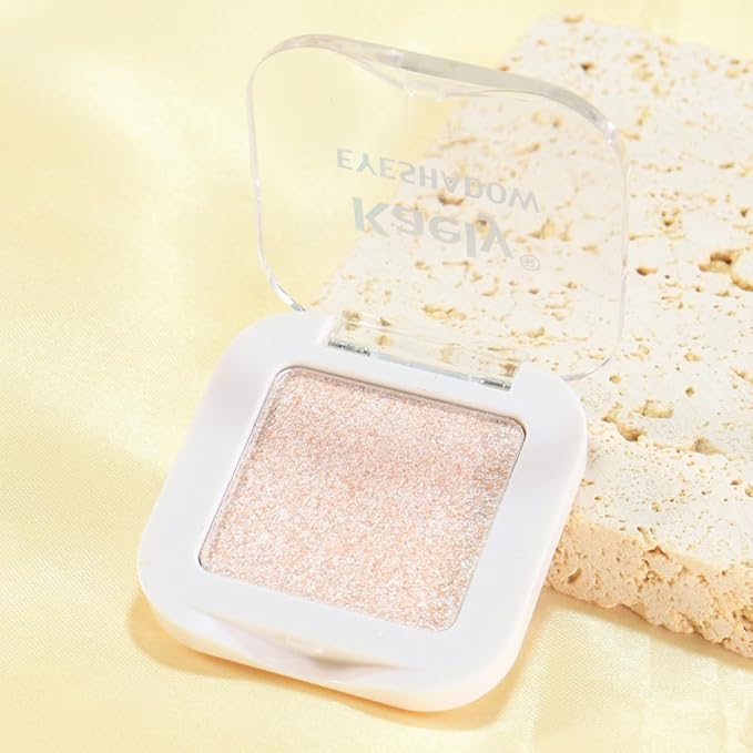 evpct Pear White Shimmer Single Eye shadow Palette Makeup for Older Women, Glitter Sparkly Pearl Shimmer Cream Eyeshadow Palette Brightener Make up, High Pigment Waterproof Monochrome Mini Eyeshadow