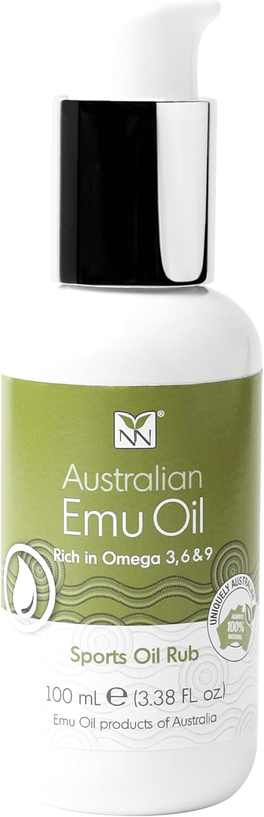 Sports Oil Muscle Rub with Pure Emu Oil, Omega 3 6 9, Tea Tree, Vitamin E, & Essential Oils - 100mL Deep Heat Rub for Joint, Back, Muscle Stiffness, Cramps & More by Y-Not Natural