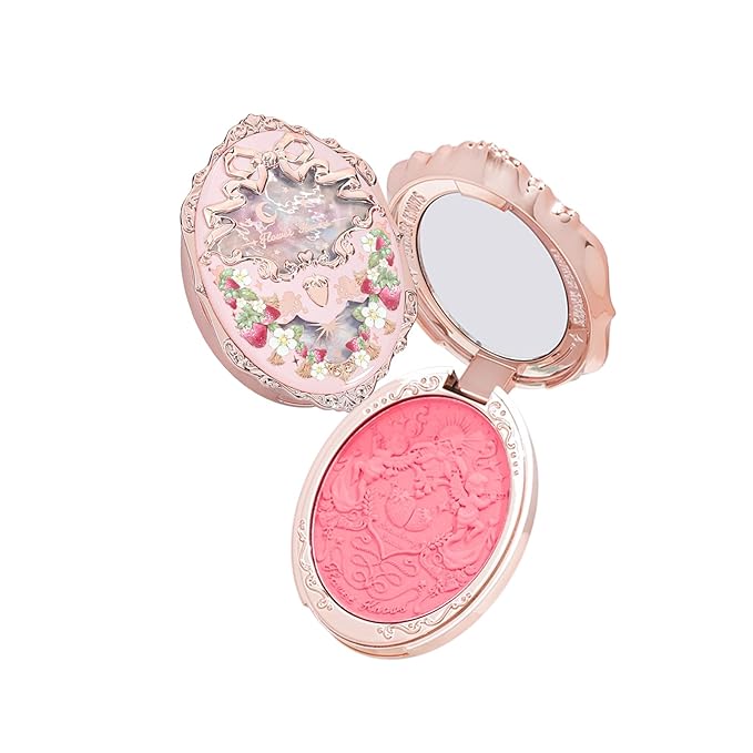 Flower Knows Strawberry Rococo Embossed Blush;Pink Matte Finish;Buildable & Blendable Powder Blush for cheeks,Natural Flush for All Skin Tones(G01 Romantic Blossom,4.6g)