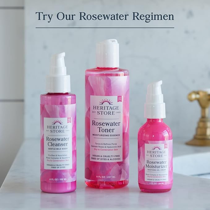 HERITAGE STORE Rosewater - Refreshing Face Mist with Damask Rose, All Skin Types - Hydrating Rose Water Spray for Glowing Skin Care - No Dyes or Alcohol, Hypoallergenic, Vegan, 60-Day Guarantee, 2oz
