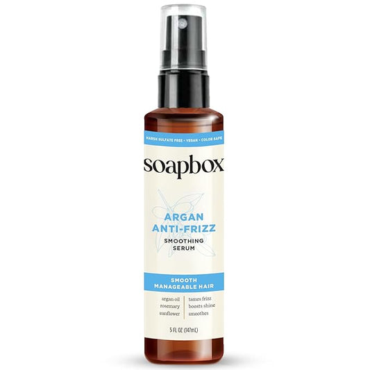Soapbox Argan Oil Smoothing Serum, Anti-Frizz Serum For All Hair Types with Shea Butter & Vitamin E Repairs Damage & Controls Flyaways - Vegan, Cruelty and Gluten Free (5 Fl oz)