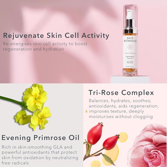 Baie Botanique Anti-Aging Facial Oil 30ml - Rose Absolute, Camelia, Borage, Evening Primrose, Abyssinian & Amla Oil - 100% Natural, 90% Organic