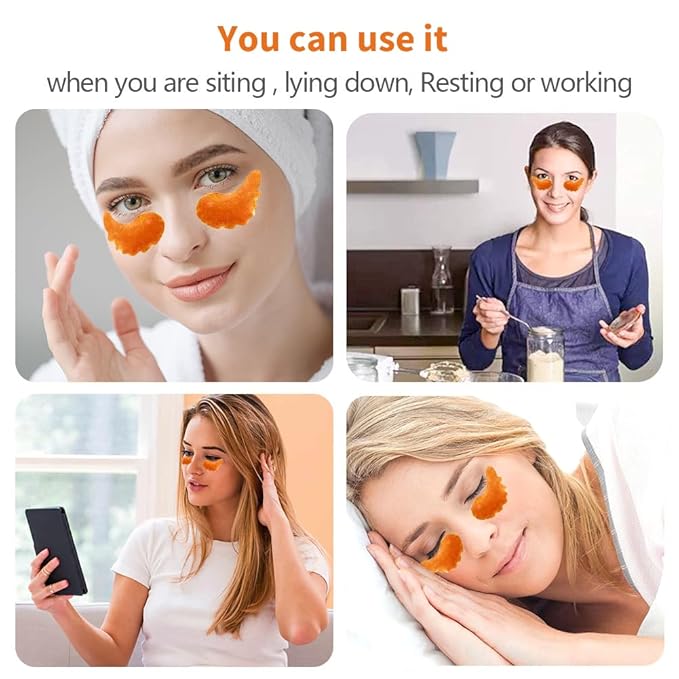 MOND'SUB Under Eye Mask - 6 Pairs Orange Crystal Eye Mask for Sleeping- Puffy Eyes & Dark Circles Treatments with Hyaluronic Acid, Reduce Under Eye Bags and Smooth Wrinkles, Brighten Complexion