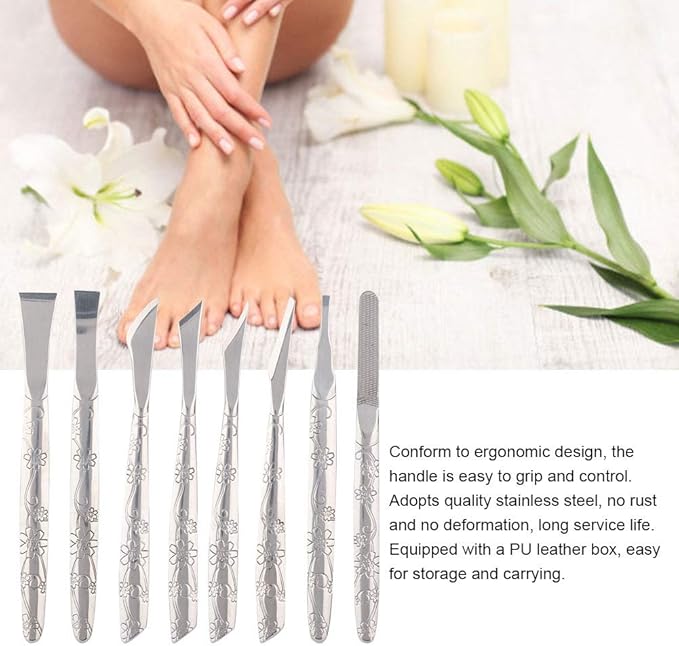 Watris Veiyi 8PCS Foot Shaver Pedicure Tool, Pedicure Knives Set, Stainless Steel Dead Skin Removal Kit, Foot File Callus Nail for Women Men Care Feet