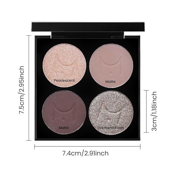 4 Colors Eyeshadow Makeup Palette,Champagne Nude Pink Dark Brown Highly Pigmented Natural Neutral Eye Shadow Palette with Mirror,Long Lasting Naturing-Looking,Waterproof,Blendable