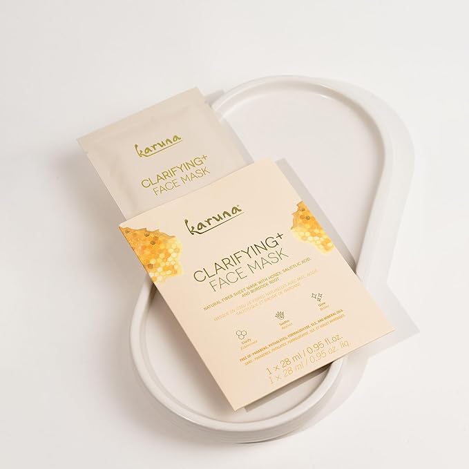 Karuna Age-Defying + Clarifying Sheet Masks (5-Pack) & Multi-Tasking Face Oil (30 mL) – Glow-Boosting Skincare Set for Nourished, Radiant Skin
