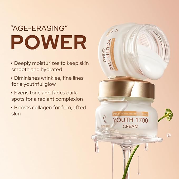 Youth 1700 Anti-Aging Moisturizer with Niacinamide, Hyaluronic Acid, Ginseng extract & Panthenol, Smooths Wrinkles & Brightens Skin, Suitable for All Skin, 1.76 oz