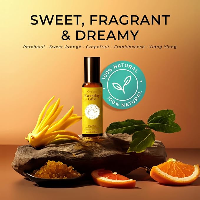 Gya Labs Peace Essential Oil Roll on - 100% Pure Natural Calming Oil for Fatigue, Blend with Patchouli, Frankincense, Aromatherapy Relaxation Gifts for Women and Men, Travel Size (0.34 Fl Oz)