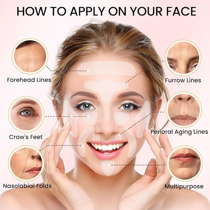 evpct 256Pcs Face Facial Medical Wrinkle Tapes Wrinkle Patches for Face Wrinkles Overnight, Smile Line Patches Face lifting tapes, Face oil Tape Smoothing Silicone face Forehead Wrinkle Patches