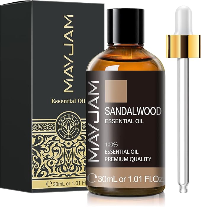 Sandalwood Essential Oil 1.01FL.OZ, MAYJAM Premium Aromatherapy Sandalwood Oil for Diffuser, Candle Making, Home Office Car Yoga Use, 30ML/Bottle