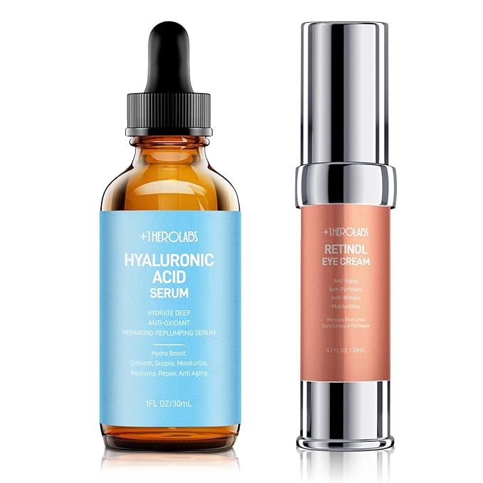 Retinol Eye Cream for Dark Circles and Puffiness, Hyaluronic Acid Serum for Face Anti Aging, Fine Lines, Dark Spots, & Dry Skin