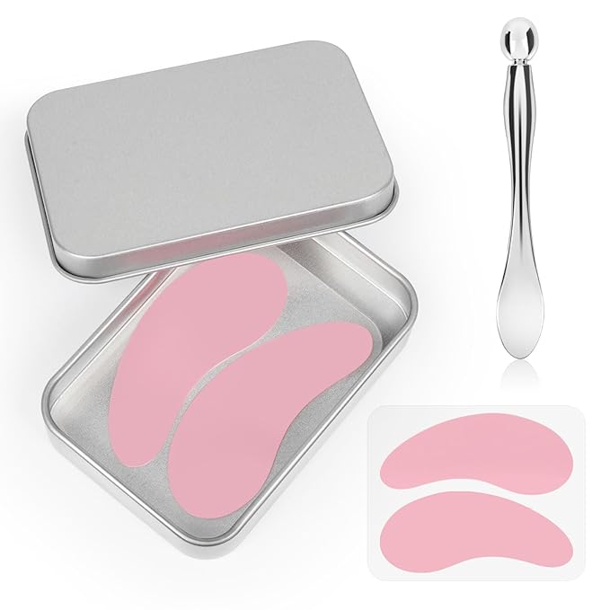 Under Eye Patches Silicone - 2 Pcs Reusable Eye Patches, Plump Fine Lines & Wrinkles with Metal eye Cream Applicator, Tin Case