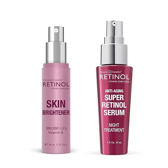 Retinol Skin Brightener – Skin Tone Corrector Smooths & Rejuvenates Face for a Healthy Glow + Retinol 6X Super Serum – Unique, Intensive Formula Accelerates Skin Renewal While You Sleep.
