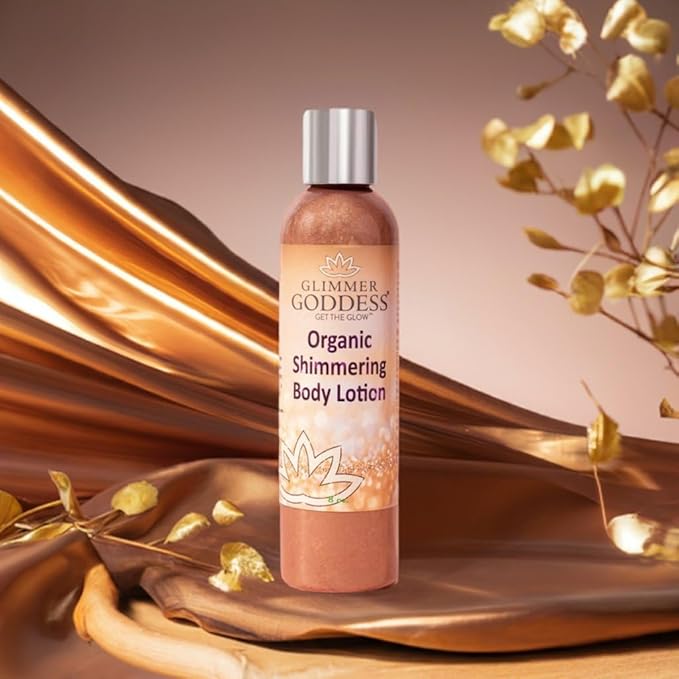 GLIMMER GODDESS Organic Body Shimmer Lotion - Super Level 3 Bronze Body Shimmer, 8 oz