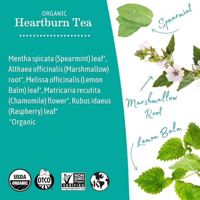 Earth Mama Organic Heartburn Tea | Pregnancy-Safe Soothing Herbal Blend with Marshmallow Root, Lemon Balm & Chamomile, 16 Teabags Per Box (2-Pack)