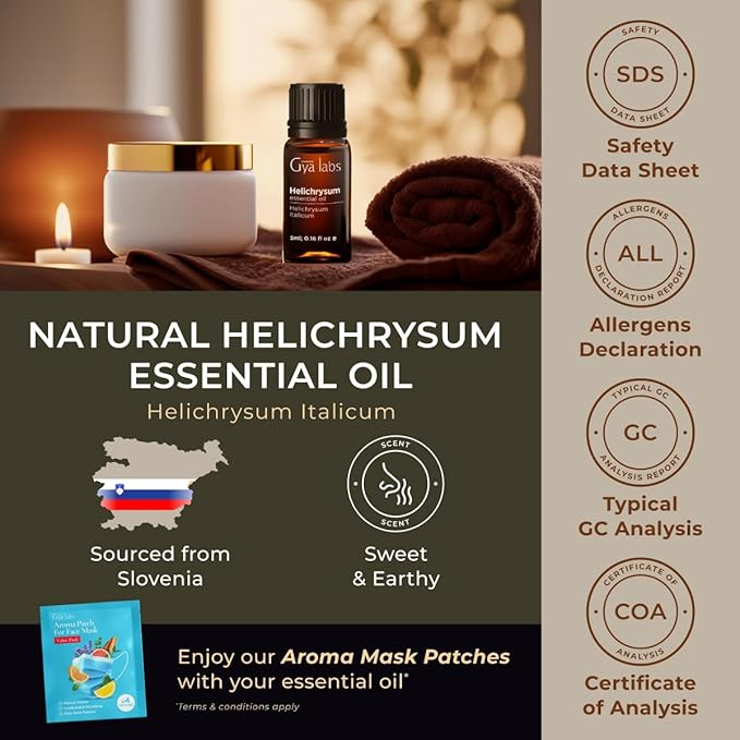 Gya Labs Helichrysum Oil for Skin - Natural Helichrysum Essential for Massages, DIY, Self-Care, Aromatherapy, Soap Making, Candle Making - Sweet, Earthy Scent - 100% Natural (0.17 Fl Oz)