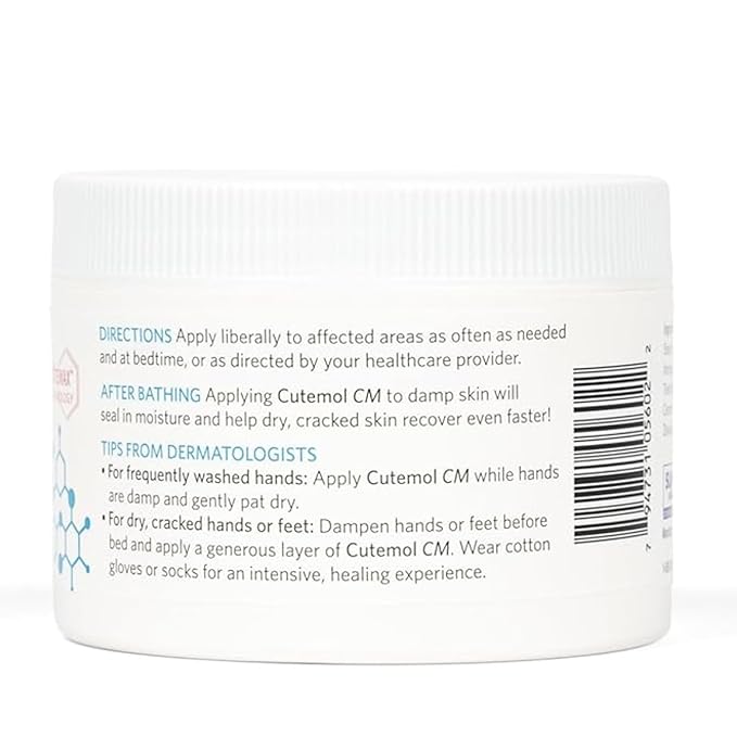 Cutemol CM Emollient Moisturizing Cream - For Severely Dry and Damaged Skin - Natural Beeswax Formulation containing Ceramides - Hydration for Cracked Hands and Feet, Eczema, Psoriasis (8 oz)
