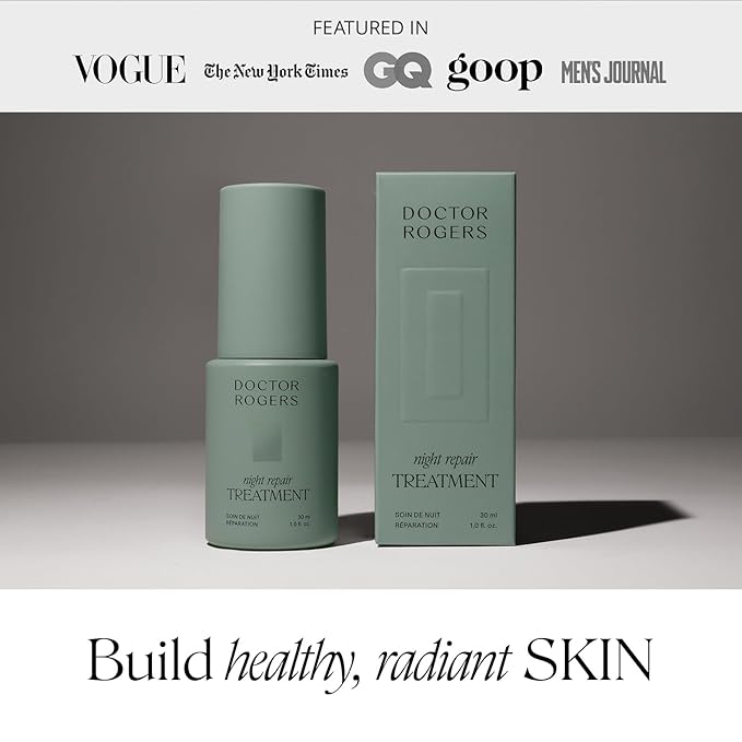 Doctor Rogers Night Repair Treatment. Restoring & Hydrating Face Serum, Anti-Aging Facial Skin Care with Glycolic Acid, Bakuchiol, & Gluconolactone, 1 Ounce (30 ml)