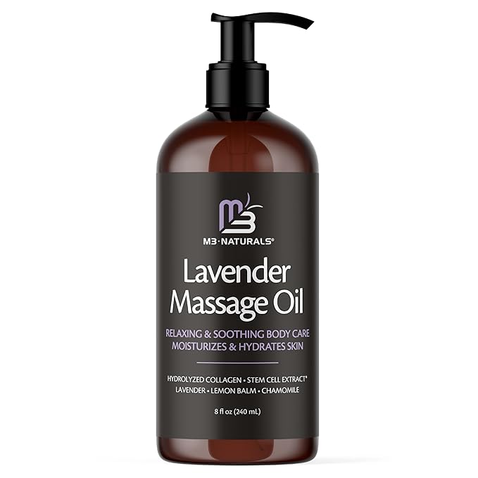 Lavender Massage Oil with Collagen and Stem Cells, Skin Tightening Therapy for Bum, Thighs, and Belly, Fast-Absorbing Cellulite Oil by M3 Naturals