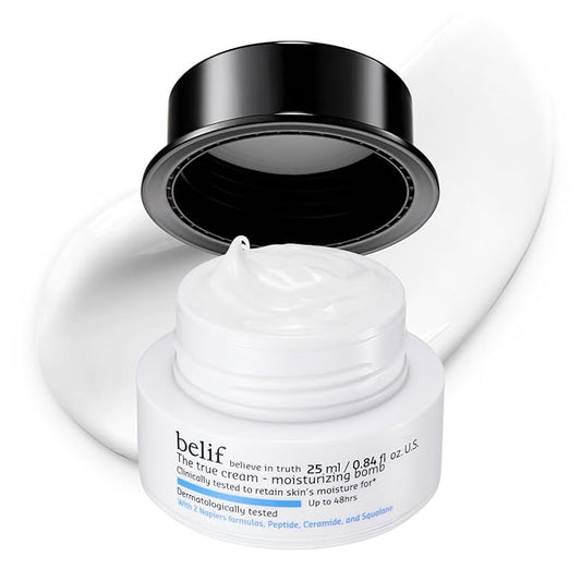 belif Moisturizing Bomb – Daily Ceramide Moisturizer with Peptide & Squalane, 48hr Hydration & Anti-Aging Cream, Milky & Lightweight, Restores Skin Barrier, Korean Skincare, 0.84 fl oz (25ml)
