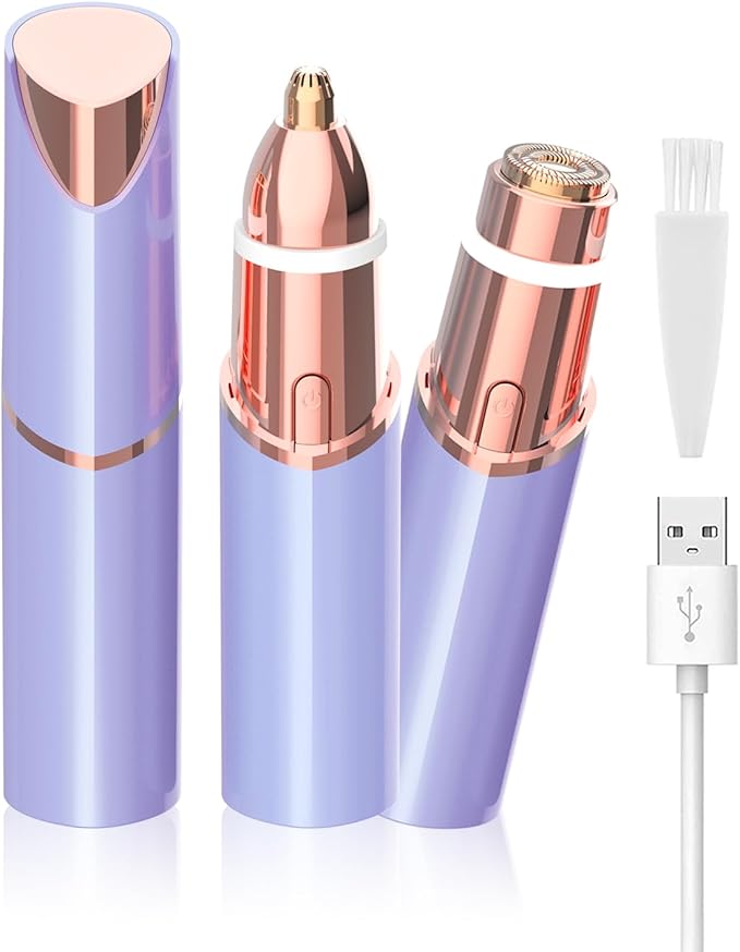 Facial Hair Remover and Eyebrow Trimmer - 2 in 1 Facial Hair Removal Epilators for Women - Rechargeable Travel Face Hair Razor Bikini Shaver for Face Peach Fuzz Lips Chin Armpit Body (Blue)