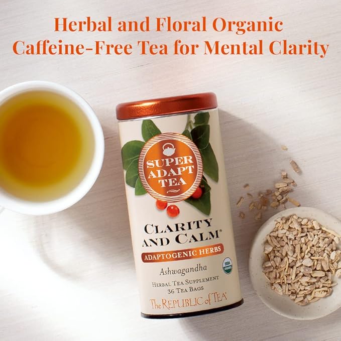 The Republic of Tea - Clarity and Calm SuperAdapt Herbal Tea, 36 Tea Bags, Organic, Caffeine Free, Ashwagandha