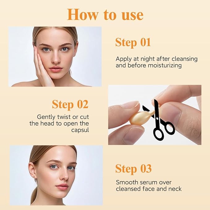 Vitamin C Anti-Wrinkle Aging Face Serum 60 Capsules With Scissors,Vitamin C Anti-Wrinkle Serum To Hydrate,Moisturize and Firm,Visibly Reduce Fine Lines & Wrinkles, Travel Portable