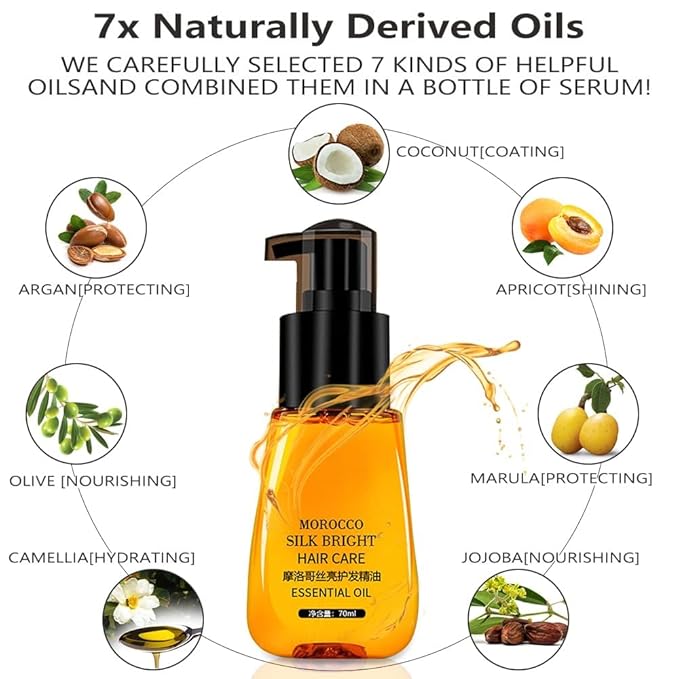 Hair Oil Serum for Frizzy Hair,Smooth & Shine Anti-frizz Hair Serum,Morocco Oil Silk Bright Hair Frizz-free Serum,Smoothing Natural Hair Care Essential Oil Reduce Dry,Curly,Wavy,Damaged Hair (2Pcs)