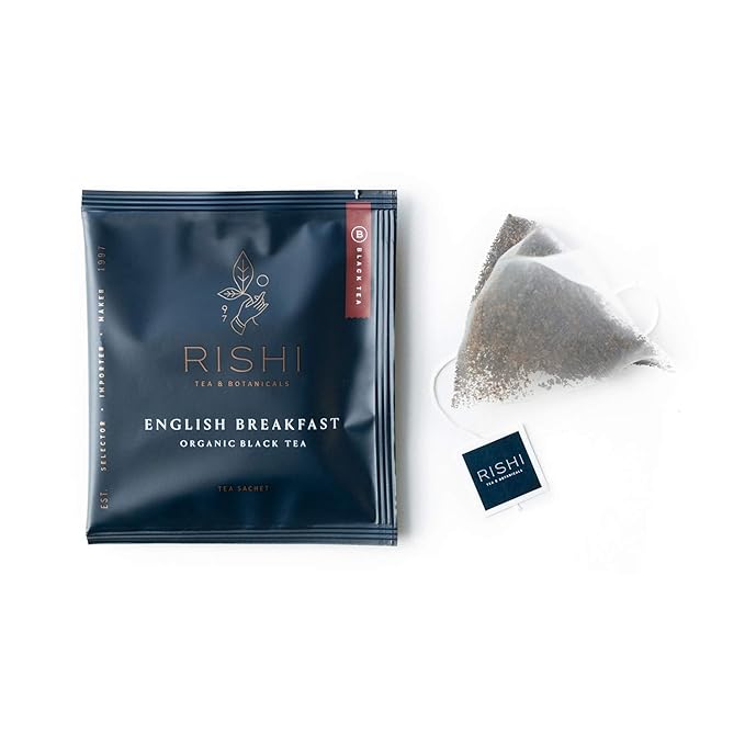 Rishi Tea English Breakfast Tea - Organic Sachet Tea Bags, Energizing & Caffeinated Pure Black Tea, Ideal for Hot or Iced Tea - 50 Count