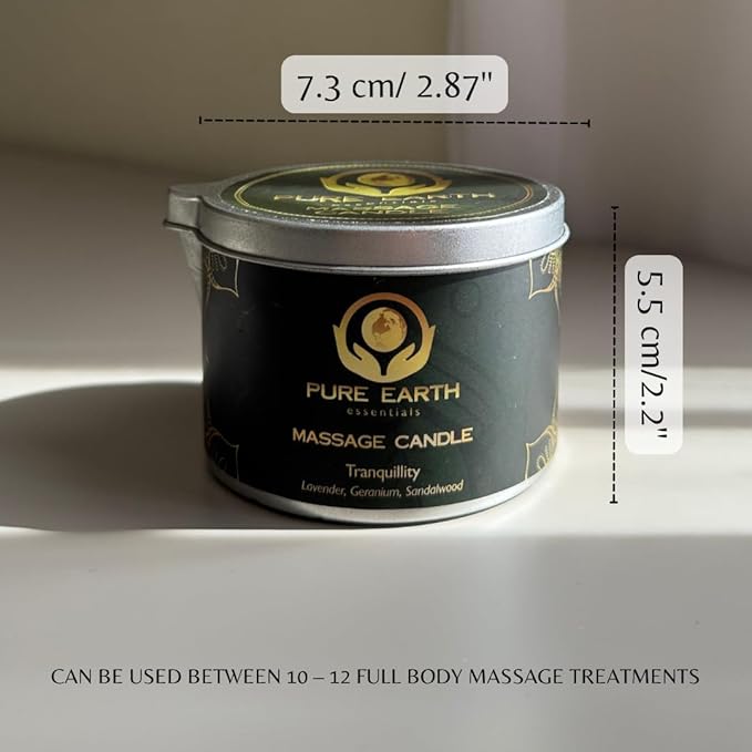 Tranquility Massage Candle - Valentines Gift, Skin Moisturizing Massage Oil Candles for Couples Date Night (160 Grams or 6 oz.) with Lavender, Geranium, Sandalwood - by PURE EARTH essentials