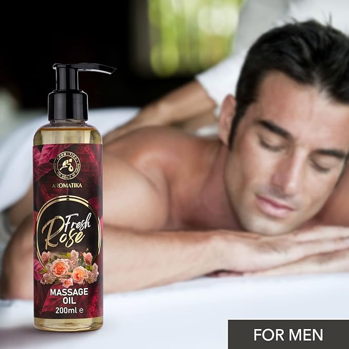 Massage Oil Rose 6.8 Fl Oz (200ml) - Body Oil with Rosewood - Jojoba - Almond - Grapeseed - Peach Kernel Oils & Rose Extract - Aromatherapy Massage Oil - Rose Oil - Good Sleep - Foot Care