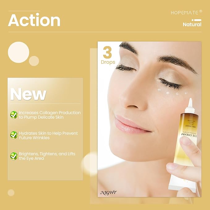 Eye Cream for Dark Circles, Puffiness, and Wrinkles, Improves and Firms eye Skin for Youthful, Refreshed Eyes-Pure Natural Material Extraction