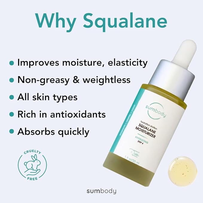 Hydrating Squalane Oil for Face Hydration Station Squalane Moisturizer - (30ml) Anti Aging Serum for Face Care, Face Serum for Women & Men, Vitamin C & Vitamin E Oil for Skin Care, Made in USA