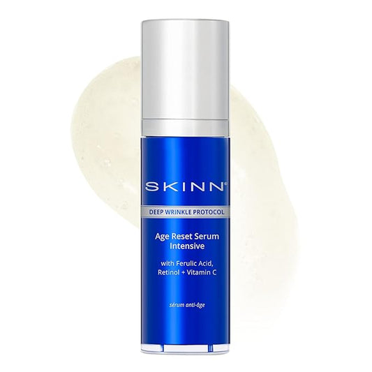 SKINN Deep Wrinkle Facial Serum, Intensive Age Reset Serum - Anti Wrinkle Repair Face Serum - Hydrating & Plumping Anti Aging Serum Reduces Fine Lines - Ferulic Acid, Retinol & Vitamin C